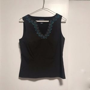 Ann Taylor Embroiled Black Sateen Shell